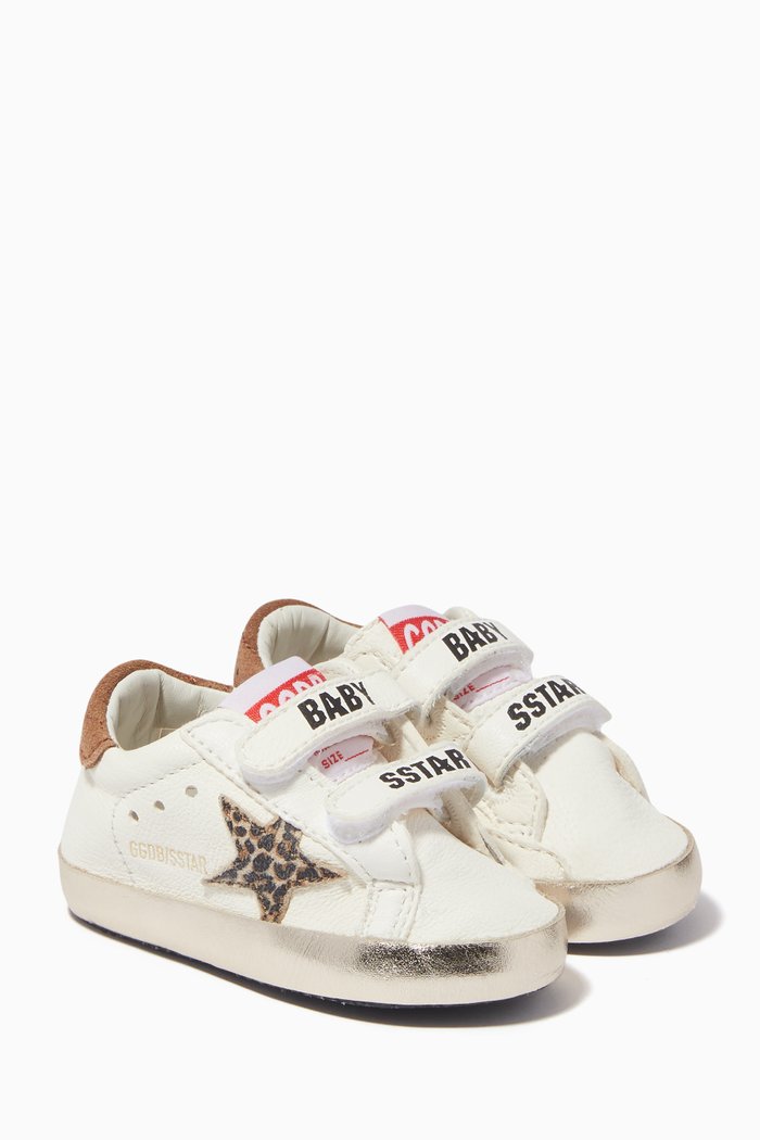 

Baby School Sneakers with Leopard-print Suede Star in Nappa, White