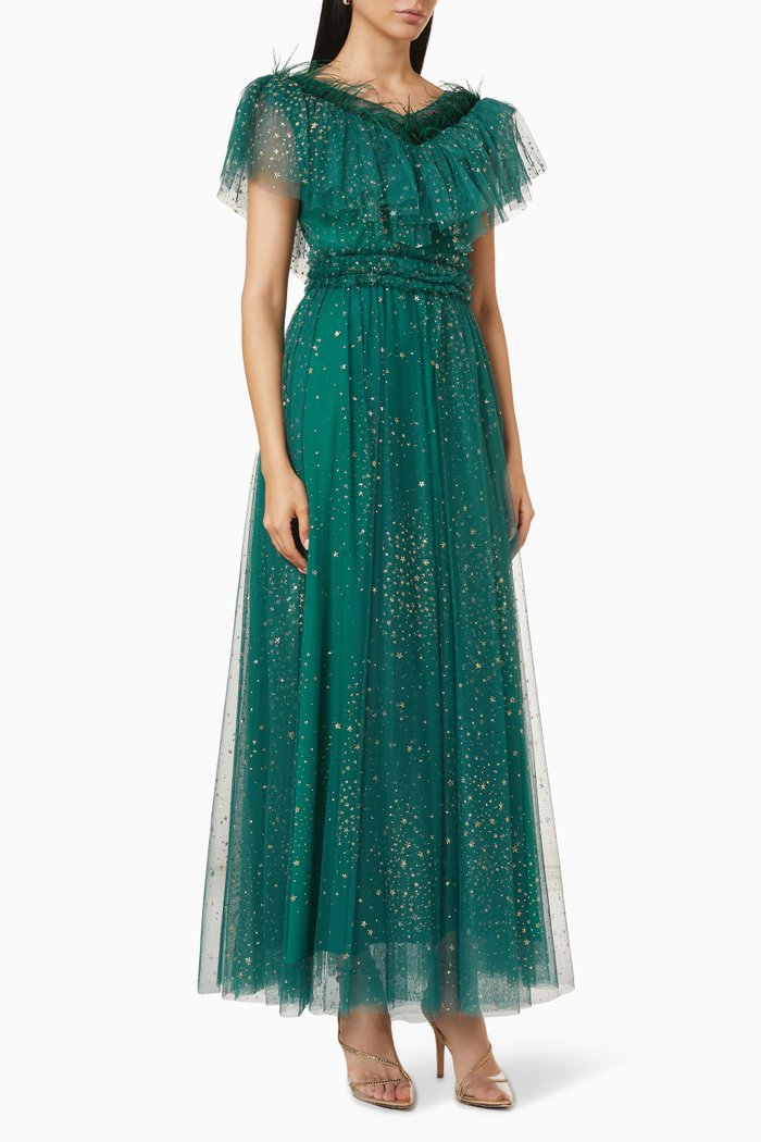 Frill Dress in Tulle, Green