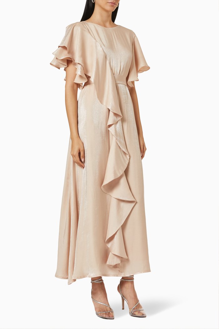 

Ruffle Dress in Satin, Gold