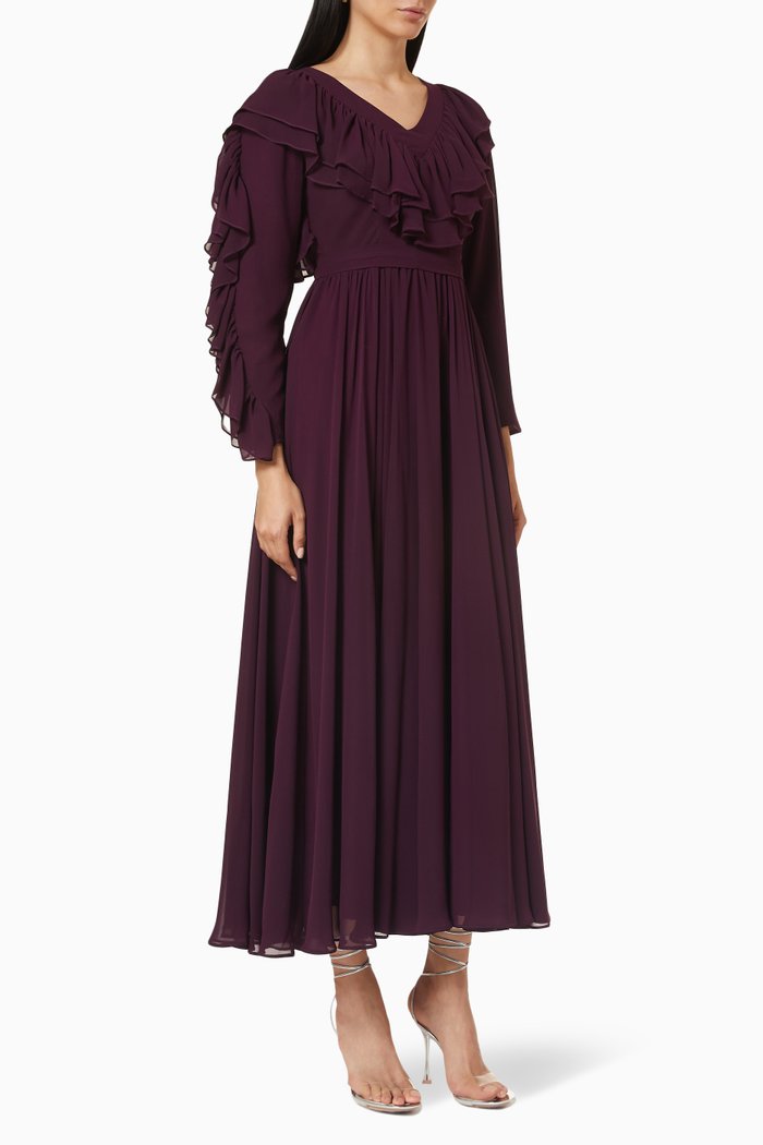 

Frill Belted Dress, Purple