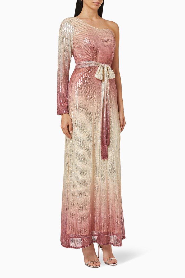 

One Shoulder Dress in Ombre Sequin, Pink