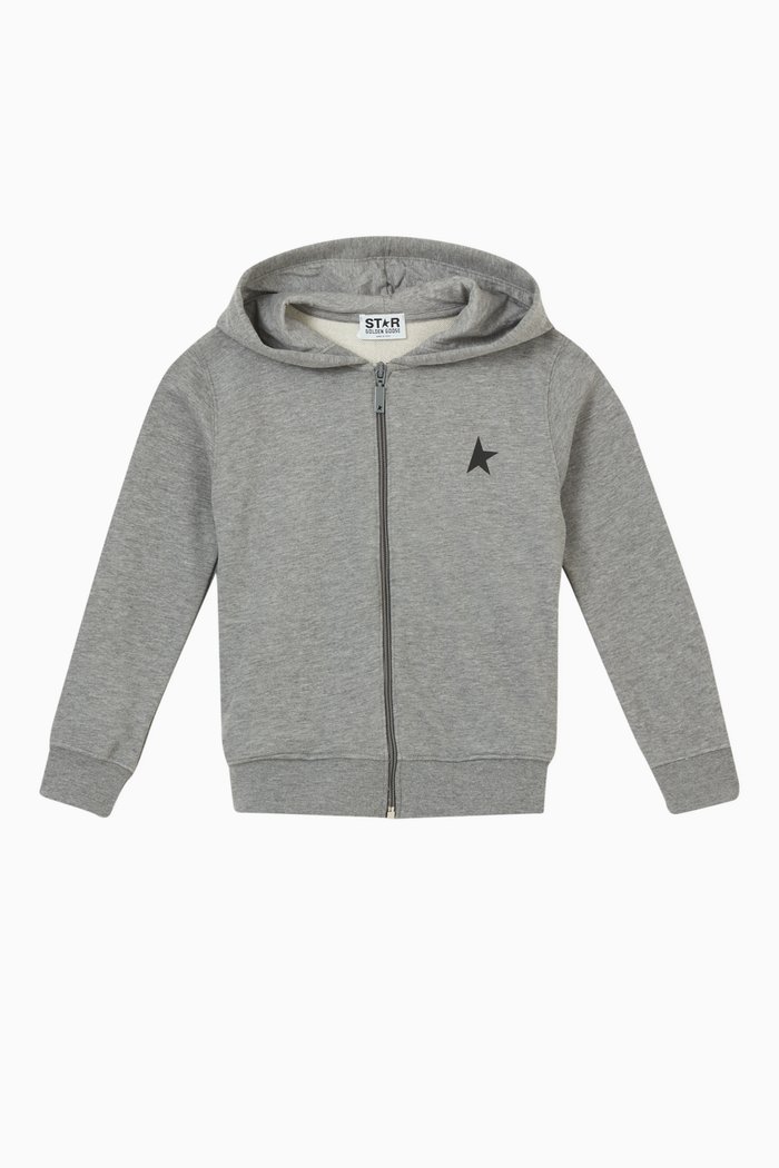 

Star Logo Zippered Hoodie in Cotton, Grey