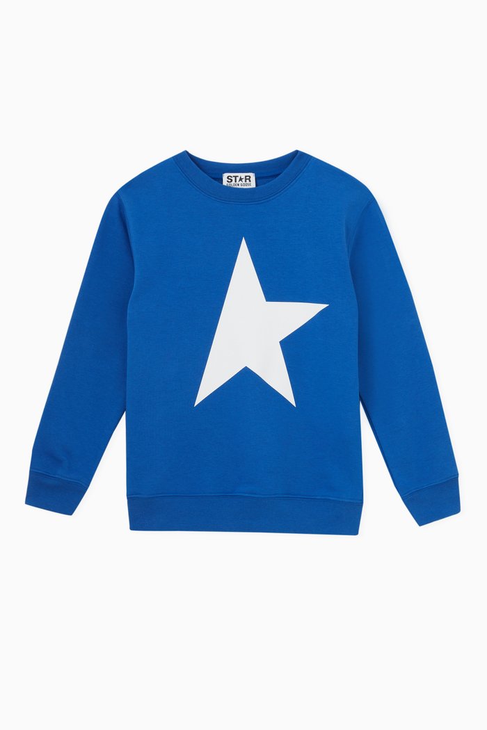 Star Print Sweatshirt in Cotton, Blue