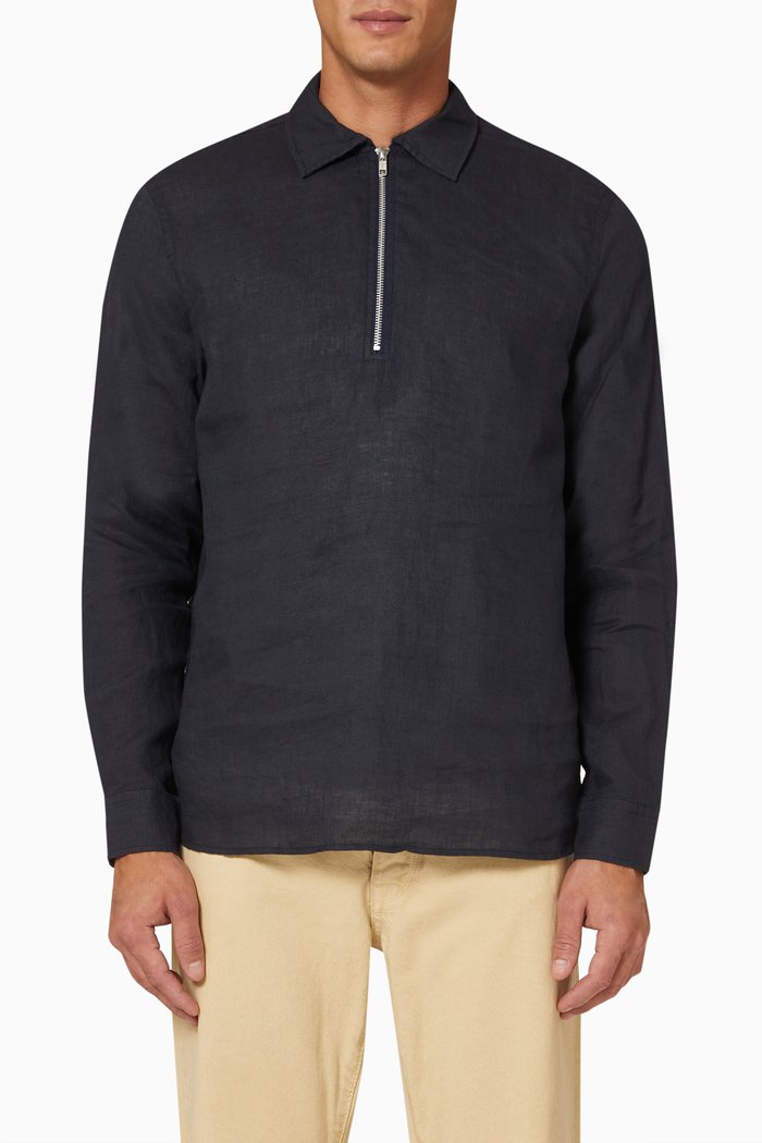 

Relax Half Zip Shirt in Linen, Blue