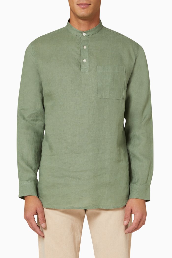 

Tobias Grandad Shirt in Linen, Green