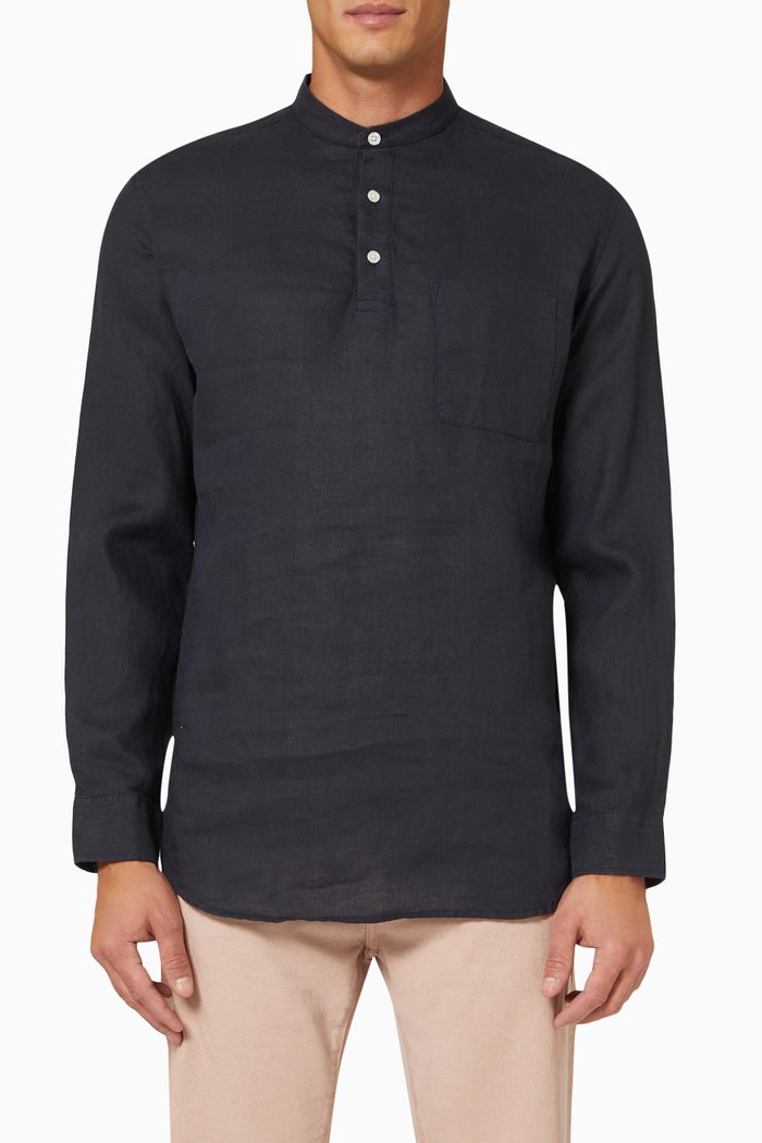 

Tobias Grandad Shirt in Linen, Blue