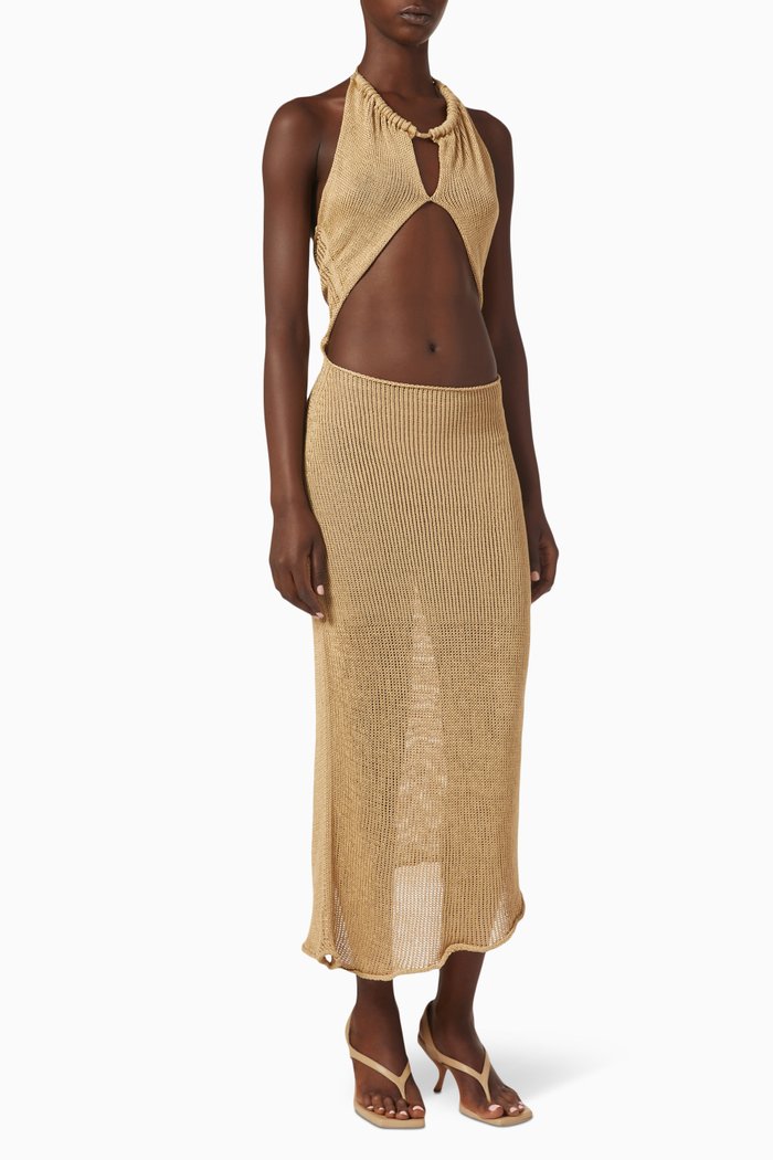 

Juno Cut Out Midi Dress in Pima Cotton Knit, Brown