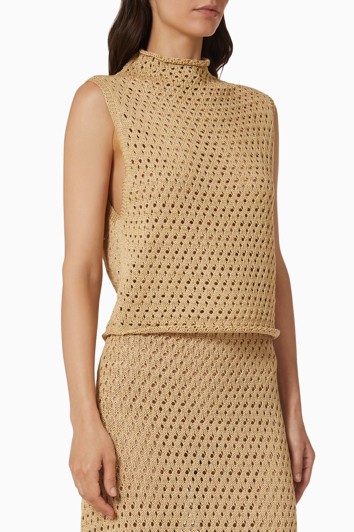 

Ray High Neck Top in Pima Cotton Knit, Brown
