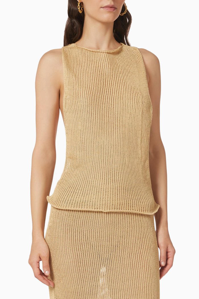 Rubina Braided Top in Pima Cotton Knit, Brown