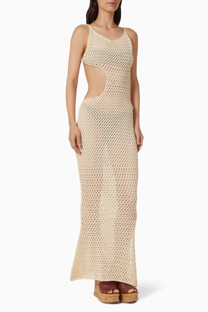 

Tiva Open Back Maxi Dress in Pima Cotton Knit, Neutral