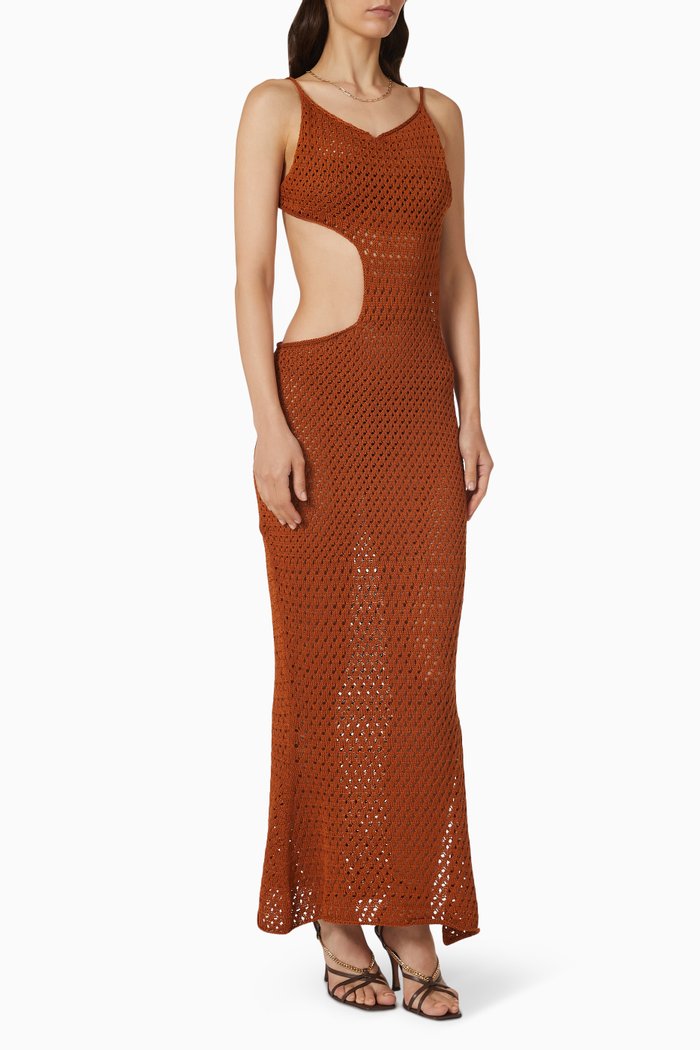 

Tiva Open Back Maxi Dress in Pima Cotton Knit, Brown