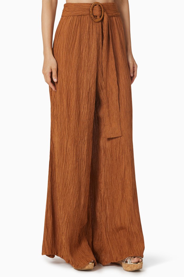

Tayen Wide Leg Pants in Peace Silk & Wrinkled Bamboo, Brown