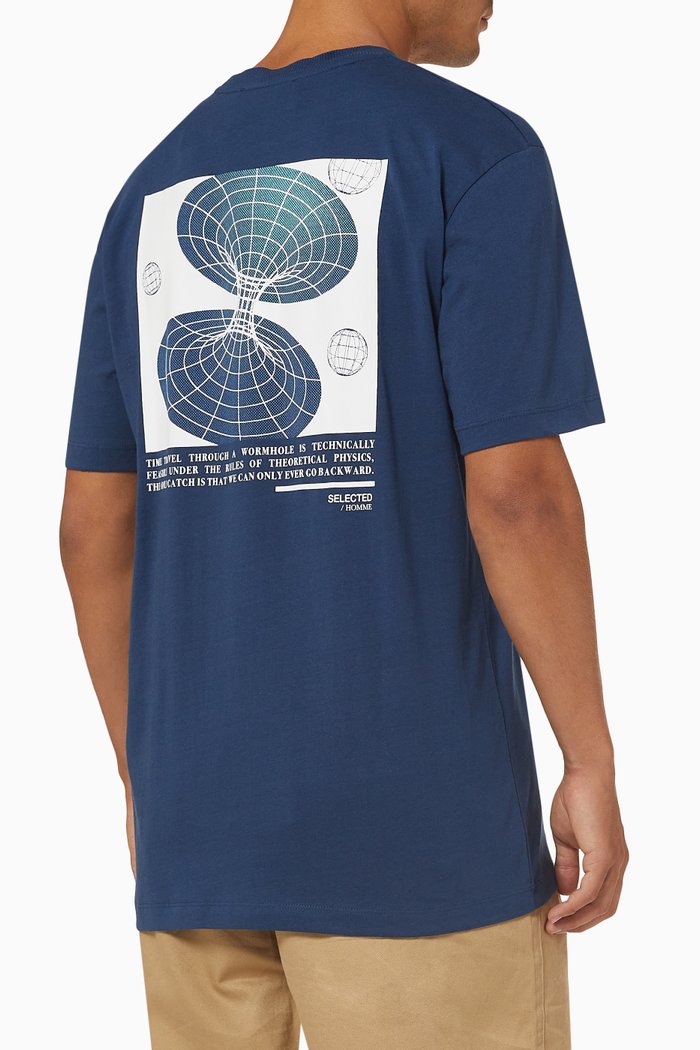 

Graphic Print T-shirt in Organic Cotton Jersey, Blue