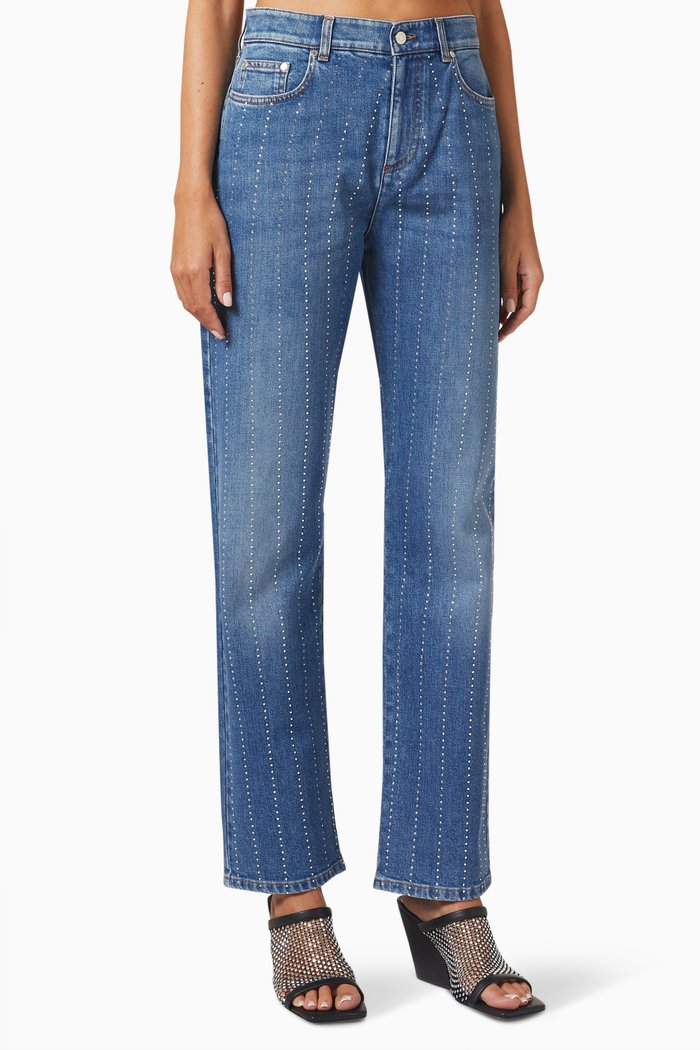 

Diamanté Striped Jeans in Denim, Blue