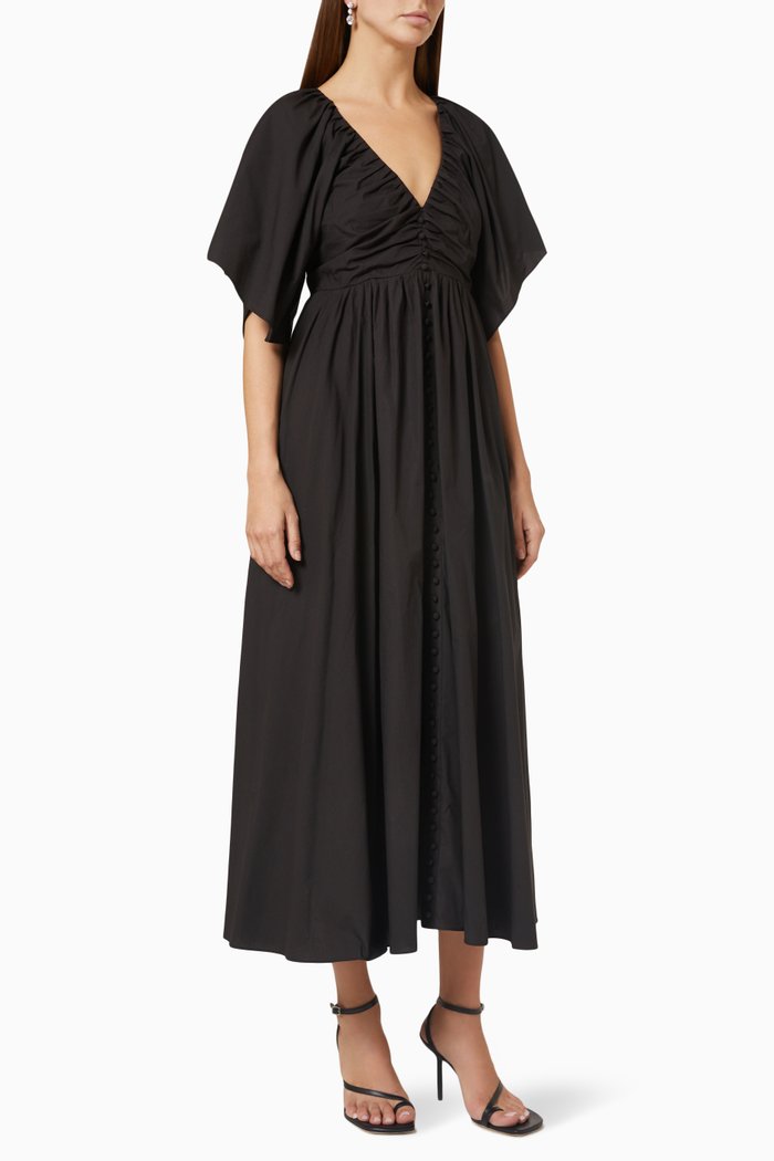 

Sakura Midi Dress in Organic Cotton, Black