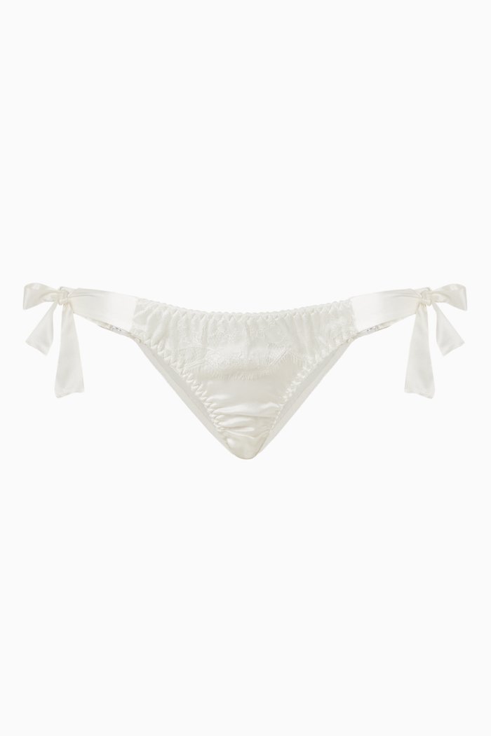 

Lovers of Montparnasse Side Tie Knickers in Silk Satin, White
