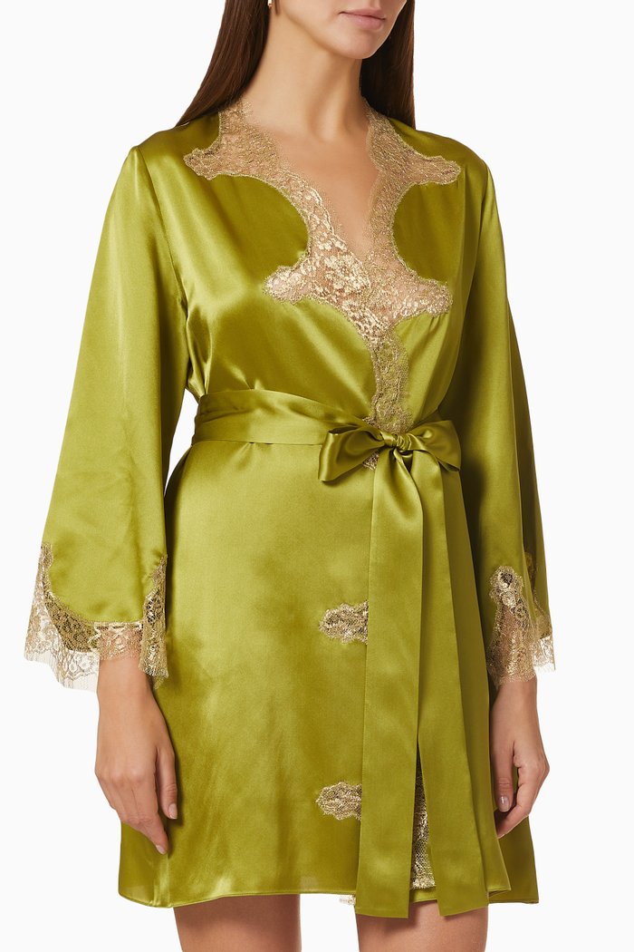 

Golden Hour Robe in Silk Satin, Green