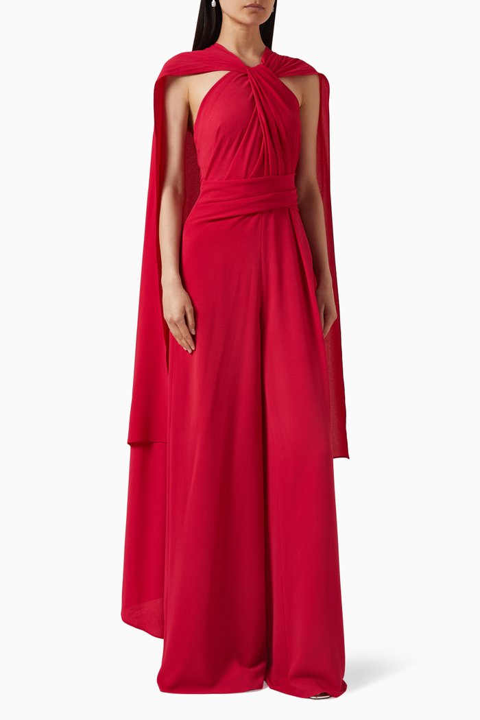 

Draped Cape Jumpsuit in Stretch-crespina, Red