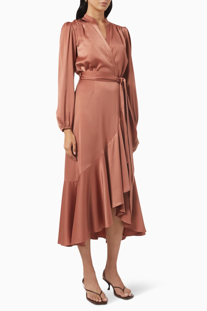 

Pinnacle Midi Dress in Satin Crepe, Brown