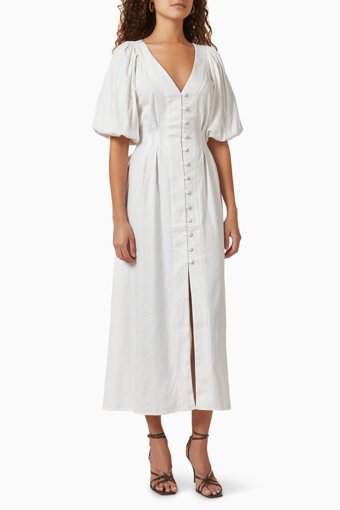 

Horizon Midi Dress in Linen Blend, Neutral
