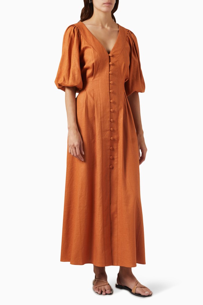 

Horizon Midi Dress in Linen Blend, Orange