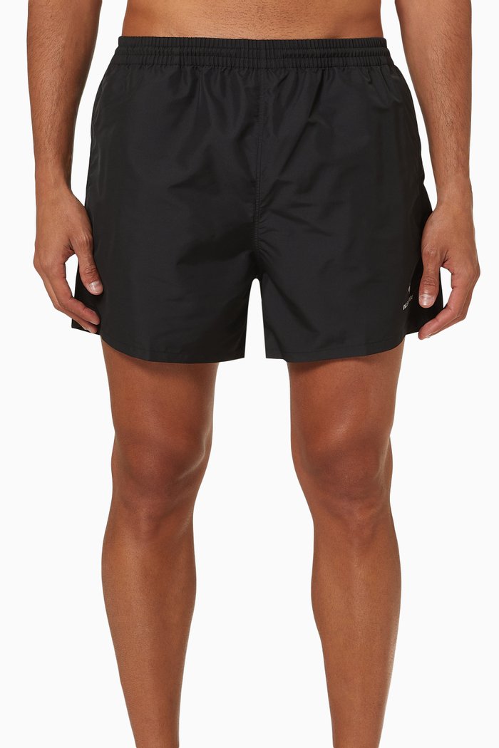 Sporty B Swim Shorts in Technical Fabric, Black