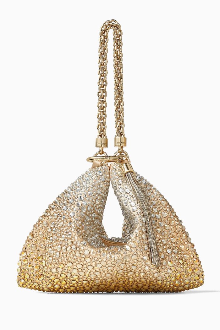 

Medium Callie Degradé Crystal-embellished Clutch Bag in Satin, Gold