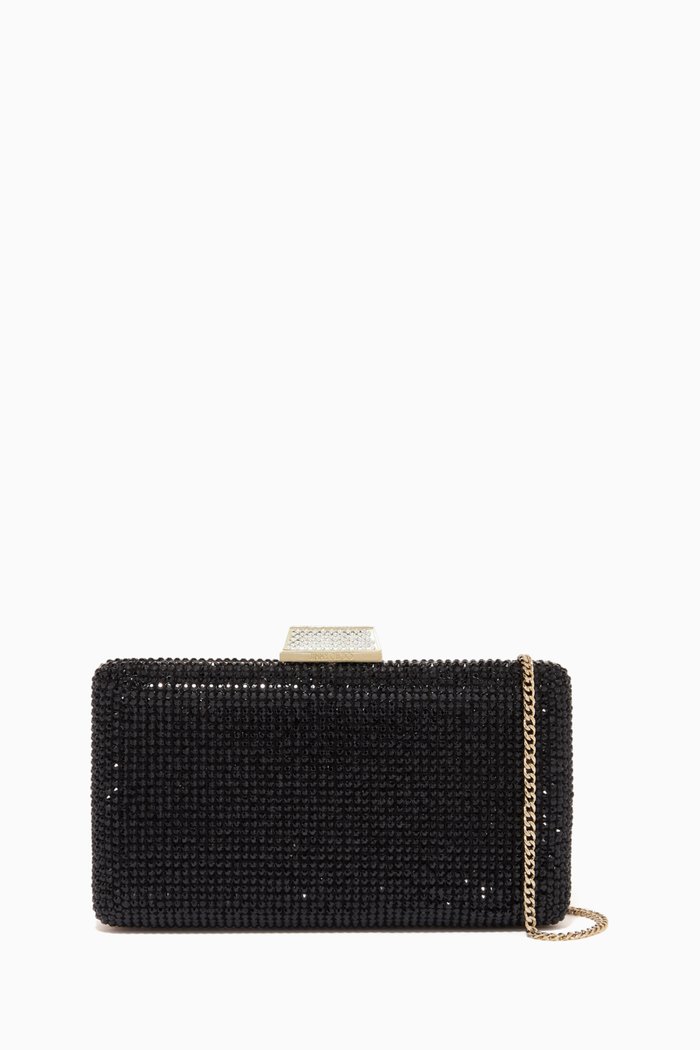 

Small Clemmie Clutch in Crystal-embellished Satin, Black