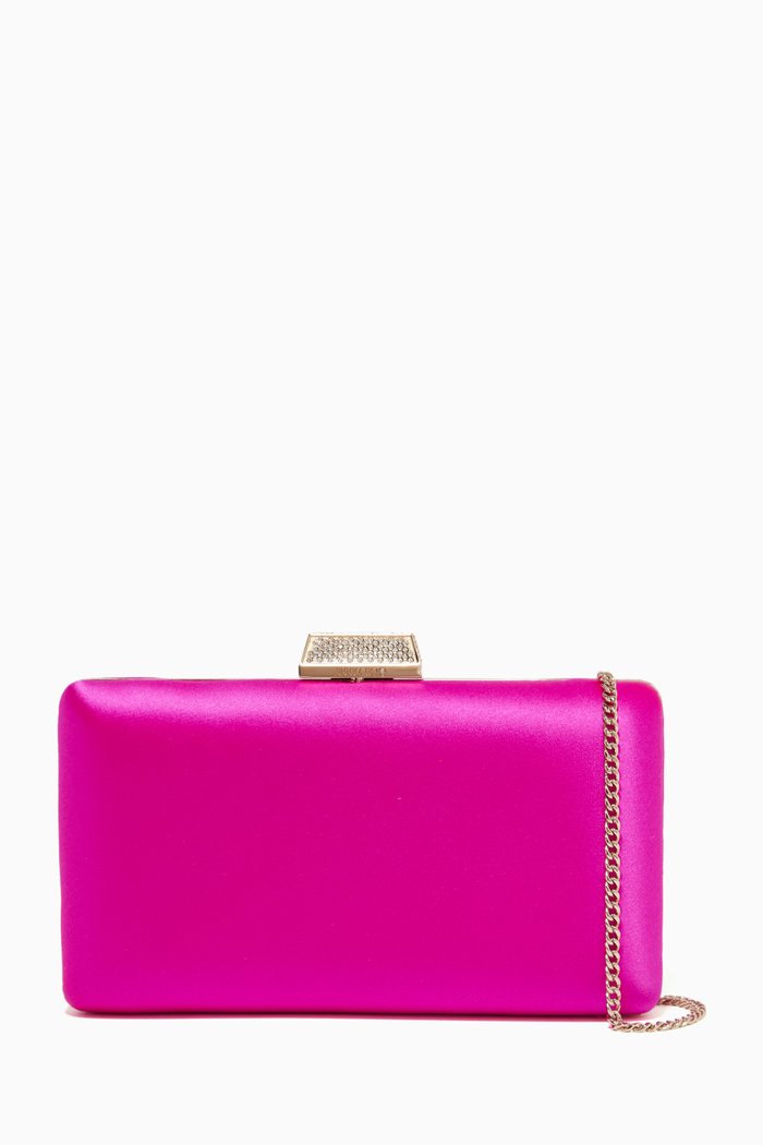 

Small Clemmie Clutch in Crystal-embellished Satin, Pink