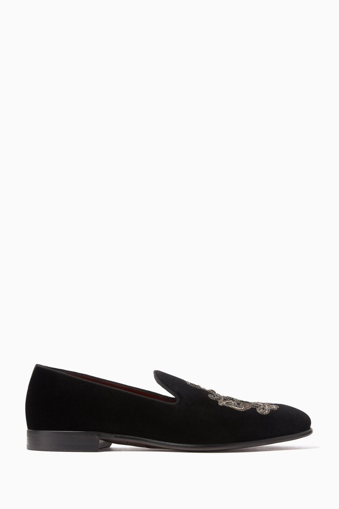 

Leonardo Embroidered Loafers in Velvet, Black
