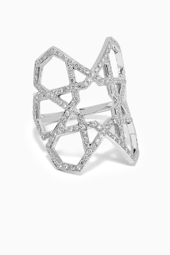 Arabesque Deco Diamond Ring in 18kt White Gold, Silver