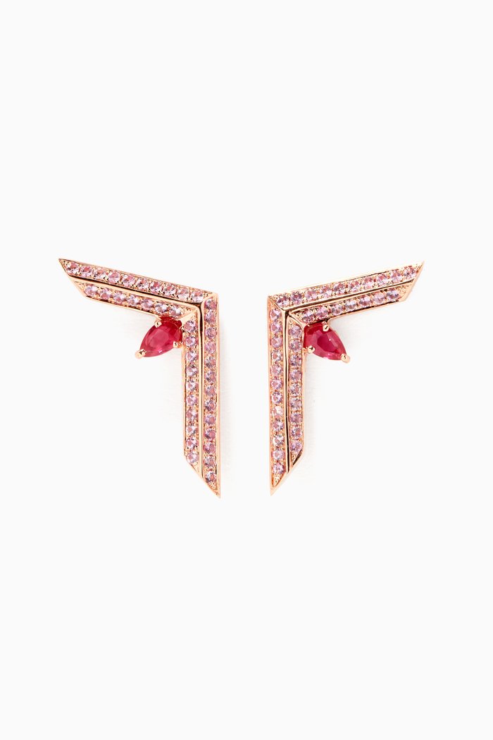 

Phoenician Script Pink Sapphire & Ruby Earrings in 18kt Rose Gold