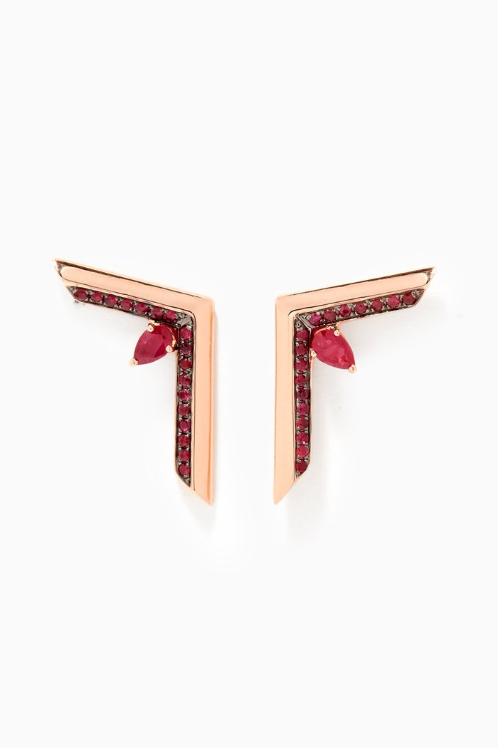 

Phoenician Script Ruby Earrings in 18kt Rose Gold