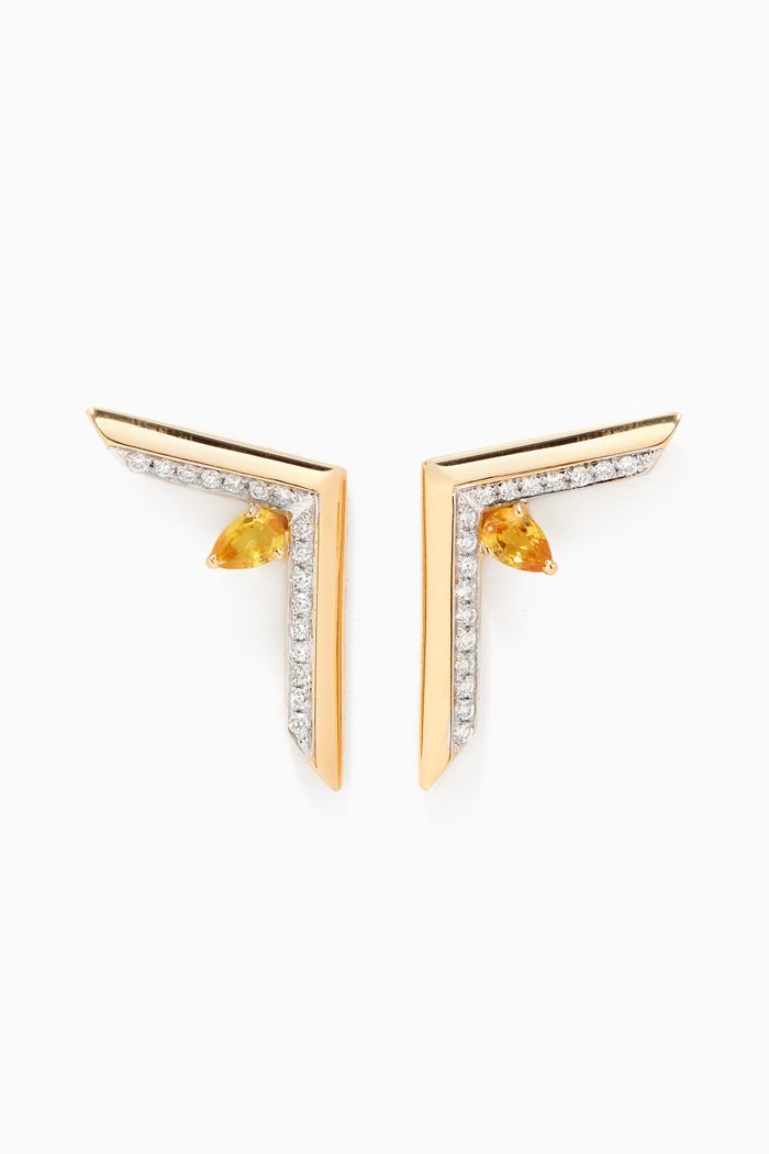 

Phoenician Script Yellow Sapphire & Diamond Earrings in 18kt Yellow Gold