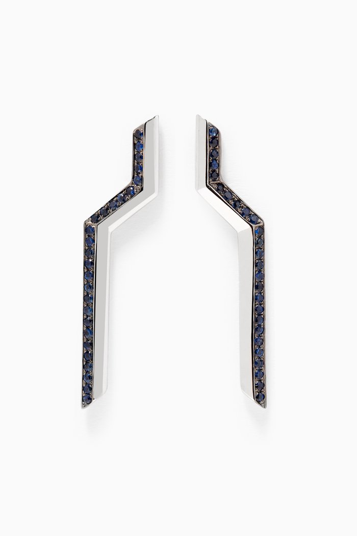 

Phoenician Script Sapphire Earrings in 18kt White Gold, Blue