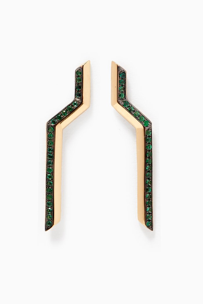 

Phoenician Script Emerald Earrings in 18kt Yellow Gold, Green