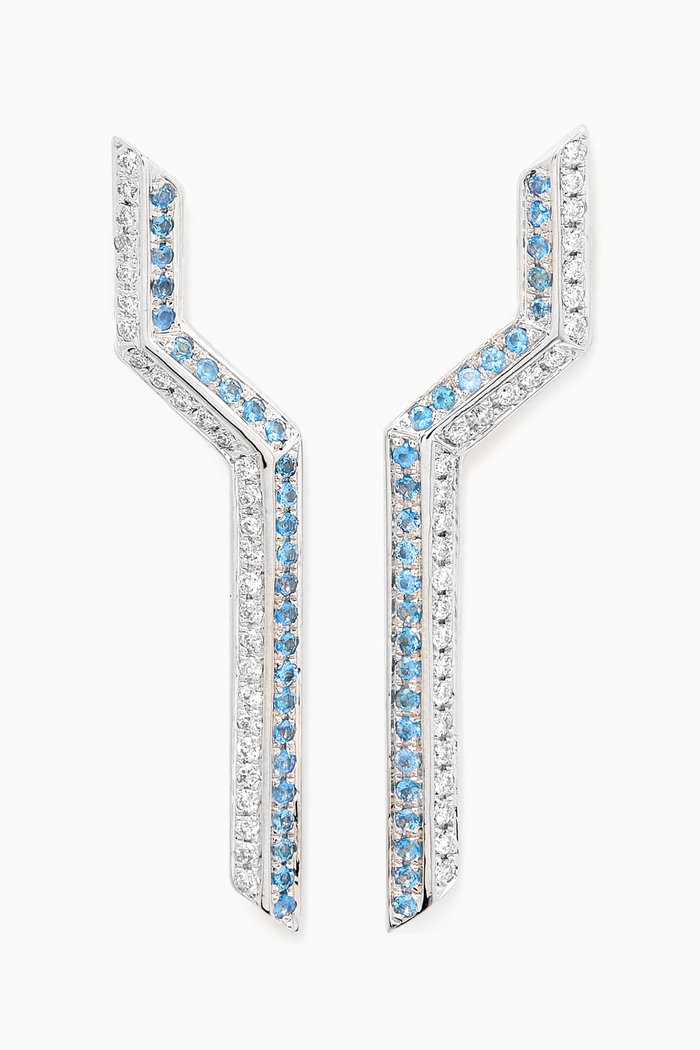 

Phoenician Script Diamond & Topaz Earrings in 18kt White Gold, Silver