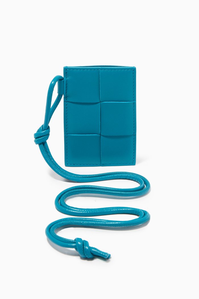 

Lanyard Card Case in Intrecciato Nappa Leather, Blue