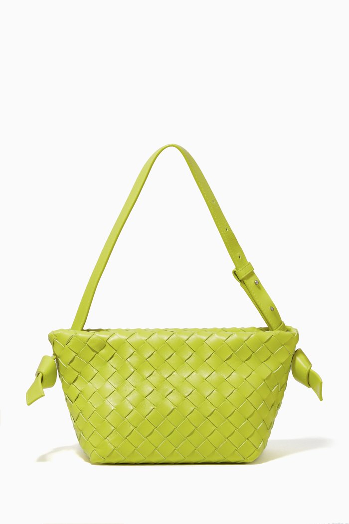 Tie Shoulder Bag in Intrecciato Leather, Green
