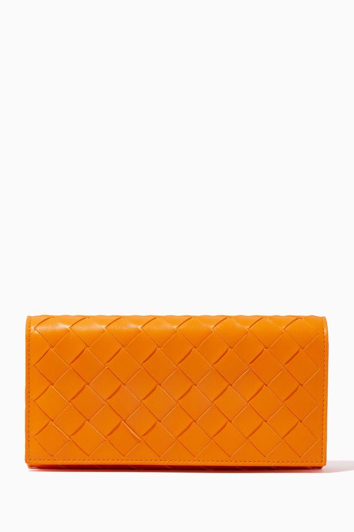 

Flap Wallet in Intrecciato Nappa, Orange