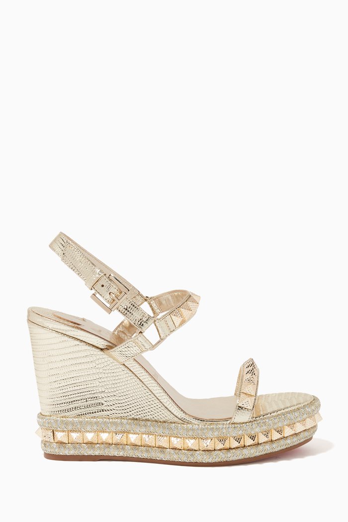 

Pyraclou 110 Wedge Sandals in Lizard-embossed Leather, Neutral