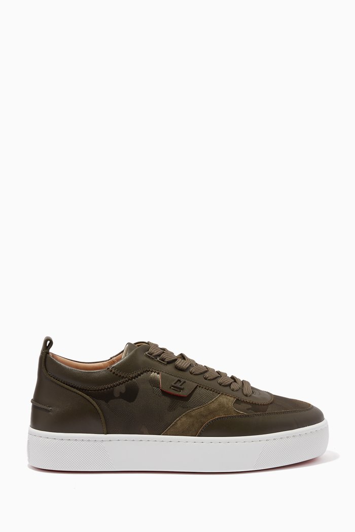 Happyrui Platform Sneakers in Calf Leather & Cotton Jacquard, Brown
