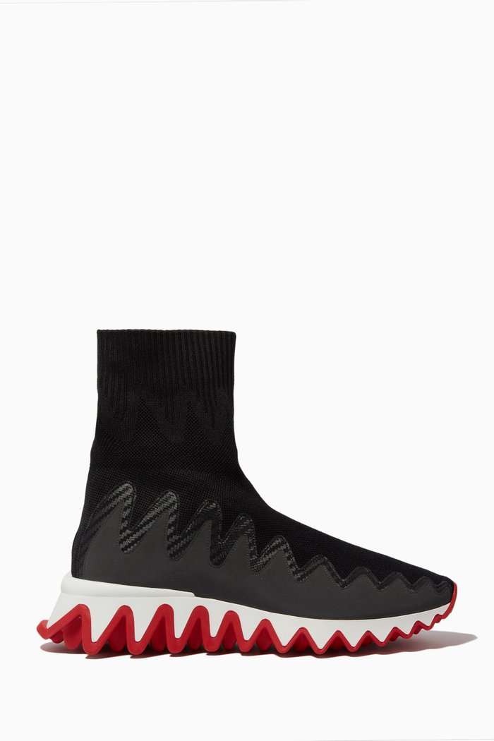 Sharky Sock Sneakers in Knit Mesh, Black
