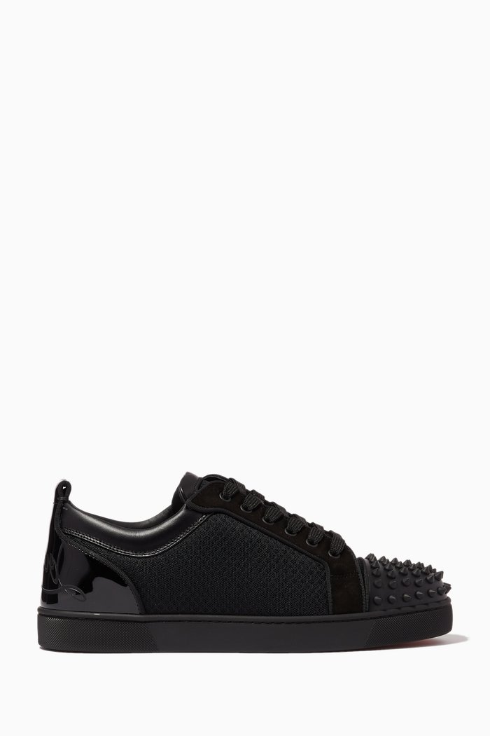 Fun Louis Junior Spikes Sneakers in Calf Leather & Mesh, Black