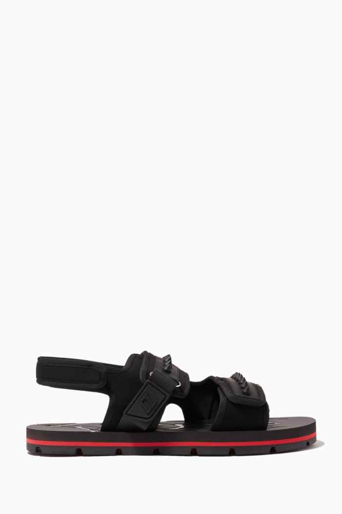 

Siwa Flat Sandals in Calf Leather & Neoprene, Black