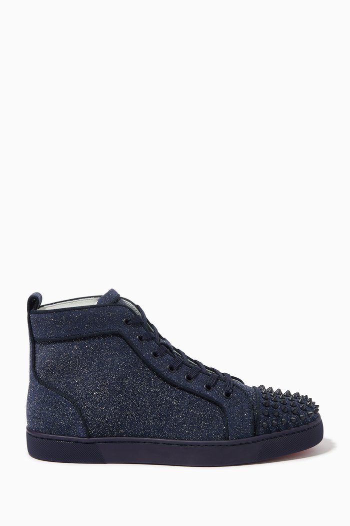

Lou Spikes Glittered High-top Sneakers in Leather, Blue