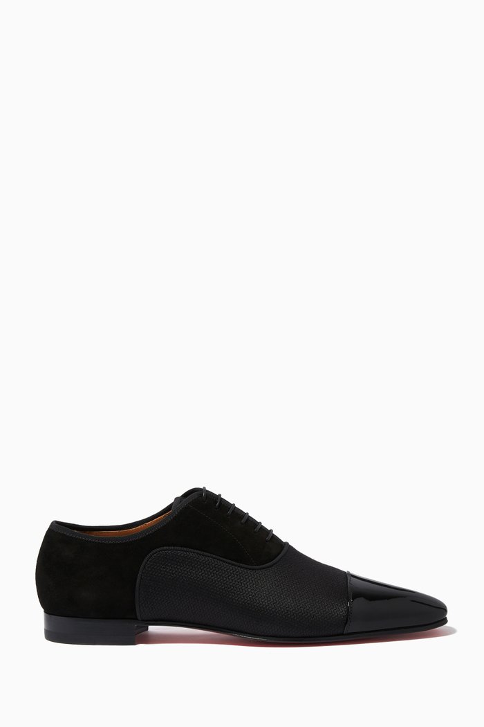 Greggo Oxford Shoes in Suede, Patent Leather & Jacquard, Black