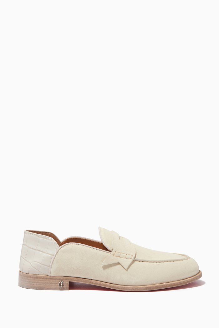 

Penny No-back Loafers in Crosta Calfskin Leather, Neutral