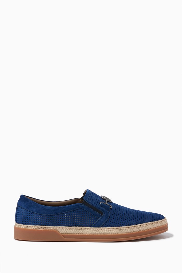 

Metallic Logo Embellishment Loafers in Leather, Blue