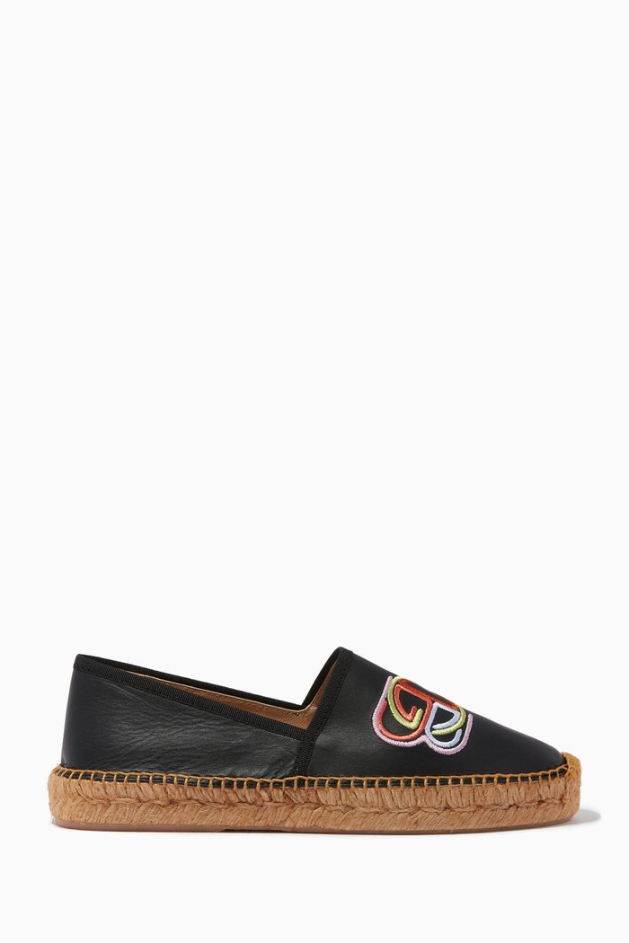 

Embroidered Monogram Espadrilles in Leather, Black